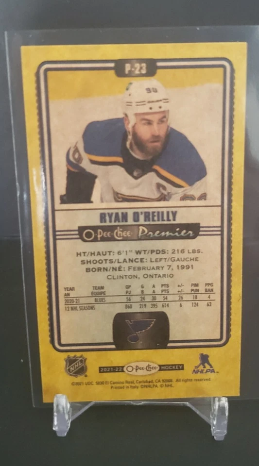 2021/22 O-Pee-Chee Ryan O'Reilly Yellow Border Tall boys Card P-23 - Image 2 of 2