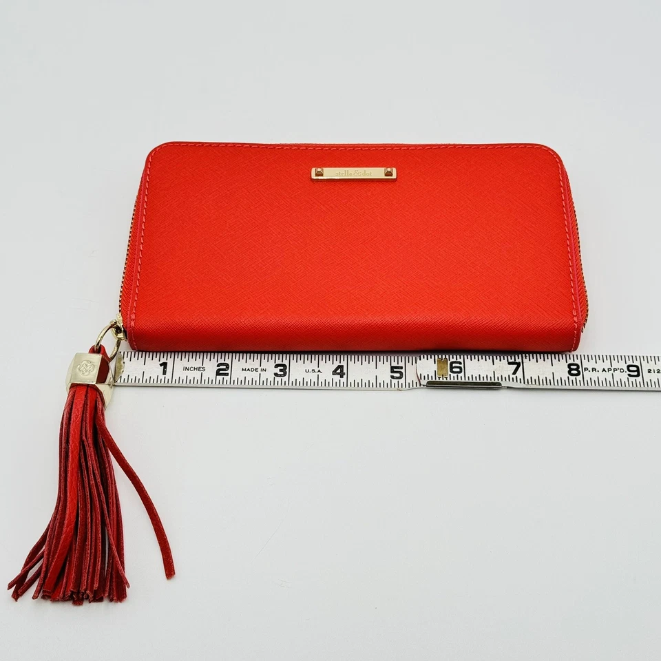 Cartera Stella & Dot Naranja Cremallera Alrededor Organizacional Bolso sin asas con borla NUEVO Foto 2 de 4
