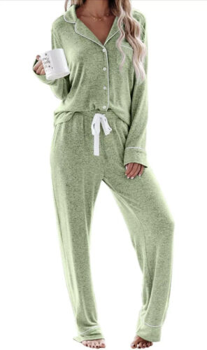 Aamikast Womens Pajama Sets Long Sleeve Button Down Sleepwear Nightwear Large