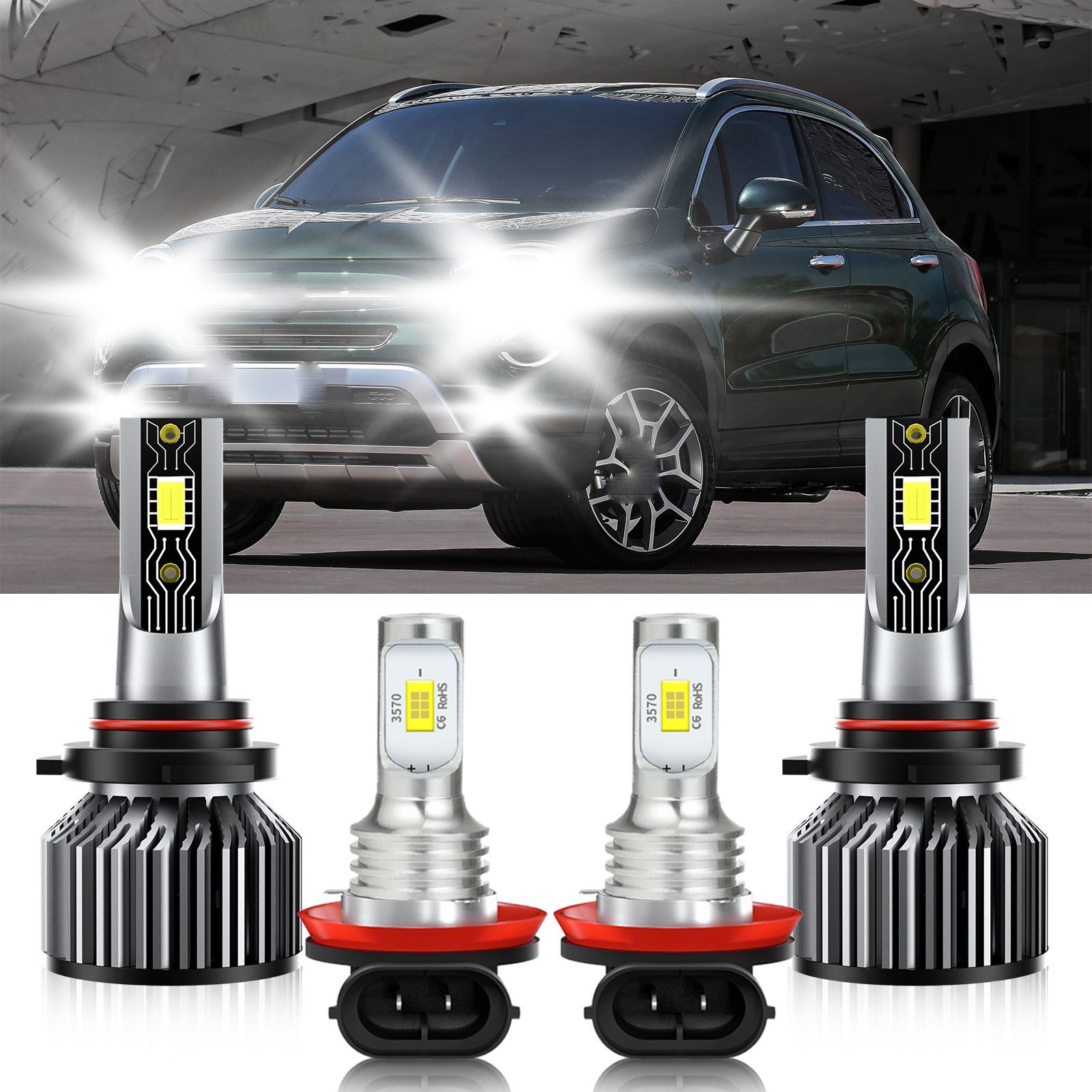 For Fiat 500X 2016-2023 4x Combo LED Headlight High/Low Bulb + Fog Lamp 6500K