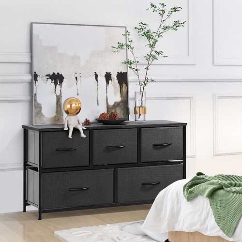 Storage Cabinet With 5 Fabric Drawers, Wooden Top, Dresser, Locker For Clothes - Picture 32 of 45