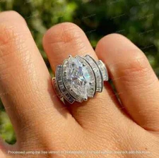 3Ct Marquise Cut Lab-Created Diamond Wedding Ring 14k White Gold Plated Women's