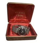 Rare 1971 Timex Electric Watch Blue Dial Mesh Bracelet Box Vintage Working 34mm