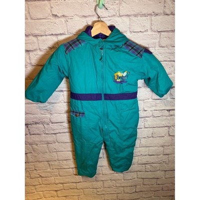 Vintage 90s bright colored snowsuit skit suit teal and purple toddler size 3t