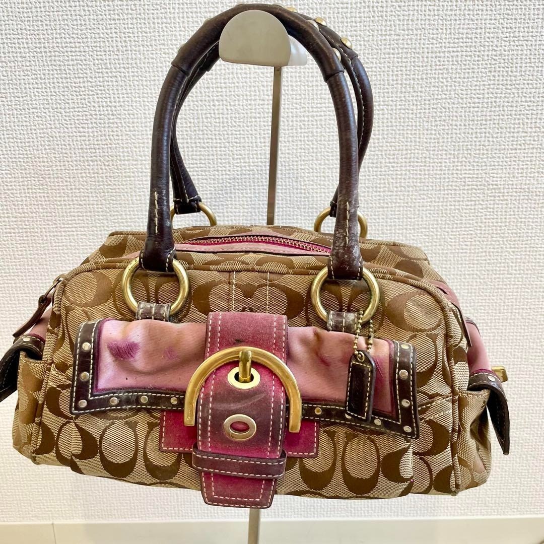 バッグ Coach Soho Mini Signature Turnrock Bag COACH SOHO MINI SIGNATURE MONOGRAM LOGO BLACK TOP HANDLE