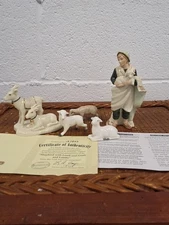 Hawthorne Village Irish Nativity Shepherd w/Lamb Goats & Lambs Figurine Set COA