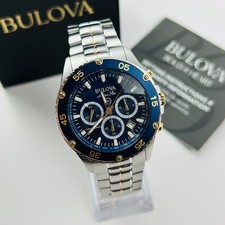 Bulova Men s Marine Star 98B400 Blue Dial Chronograph Quartz Watch New 41.5 mm