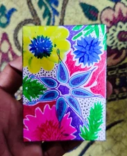 ORIGINAL SMALL ACRAYLIC COLOR PAINTING ARTWORK/ACEO DECO /FLOWERS/3.5X2.5