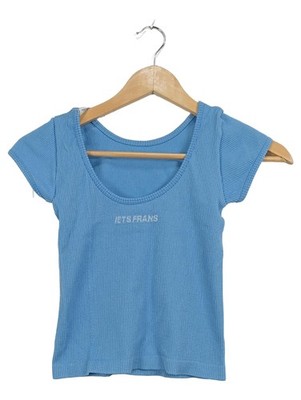iets frans... Damen Crop Top Rippstrick Blau Gr. S Logo-Print
