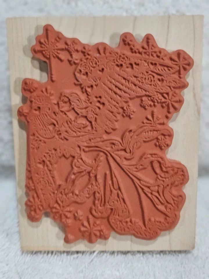 PSX K1332 1999 ángel dorado montado en madera sello de goma ángel vacaciones religioso Foto 3 de 4