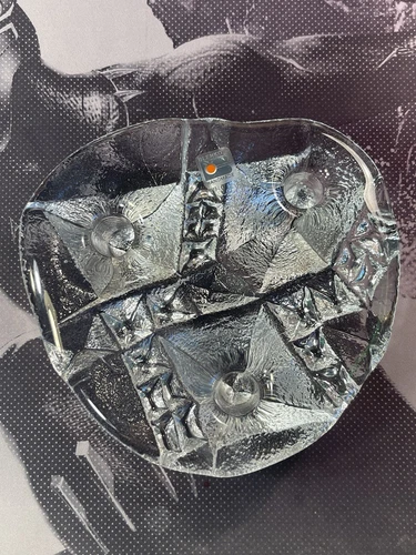 Blenko Glass Three Taper Candle Holder Handmade Ice Clear Crystal