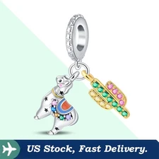 KUNSIR 925 Sterling Silver Charm For Bracelet Alpaca Llama Animal Charm Pendant