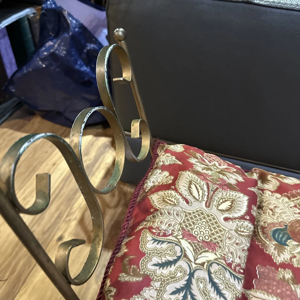 "Taburete tocador de metal dorado Hollywood Regency de colección banco tocador Art Deco MCM 23""x24""" Foto 4 de 4