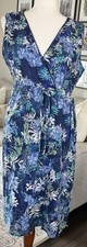 Eddie Bauer Womens Crinkle Cross Front Dress Tropical Blue Size 10