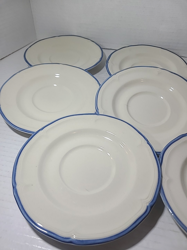 Set Of 8 International Stoneware Japan 6" Saucer Plates, White And Blue - Picture 3 of 10