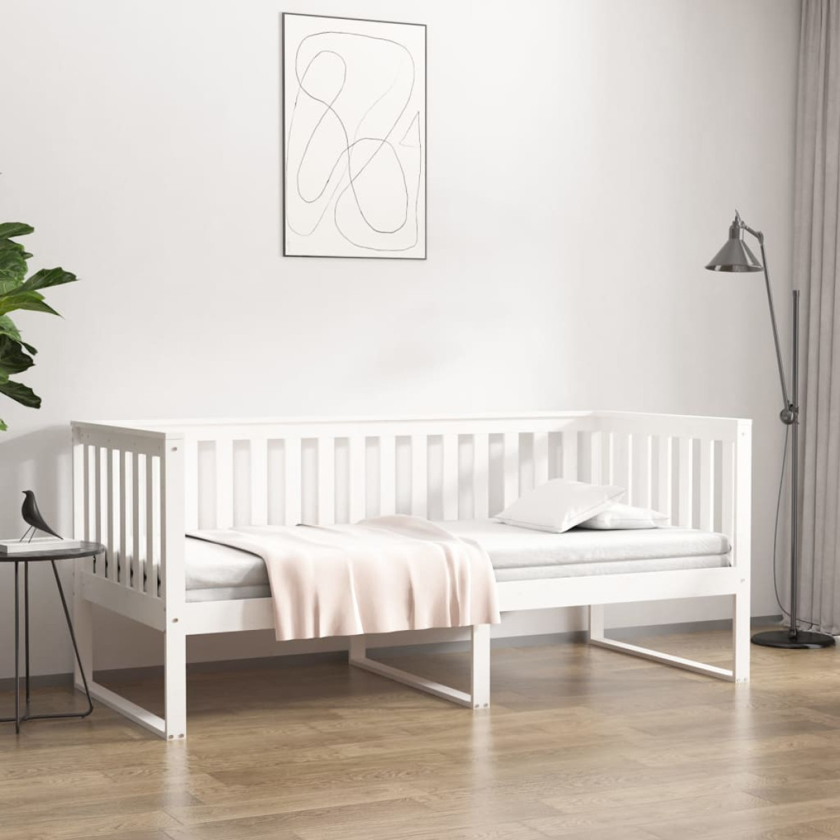 Daybed Solid Pinewood White 90x200 cm Modern Minimalist Guest Sofa Bed Homestyle