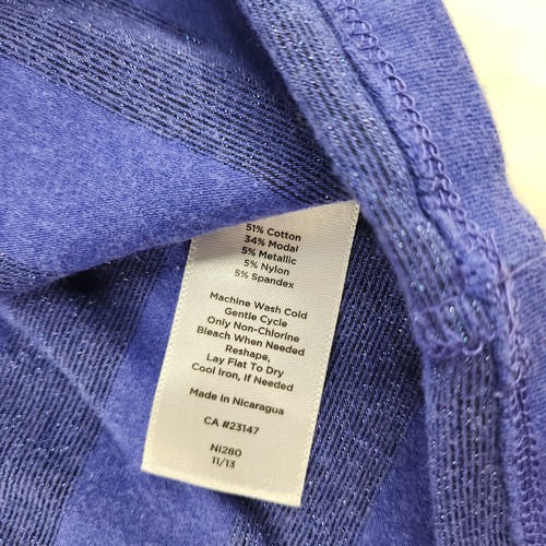 Camicia blu a righe donna PM media petite orizzontale scintillante scintillante cappuccio manica - Foto 12 di 12