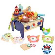 Bluey 33-Pc Wooden Salad  BBQ Grill Toy Set Kids 3 Tongs  Recipe Cards