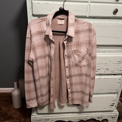 Thread & Supply Women s Very Soft Button Down Shirt. Size Medium, Brown And Tan