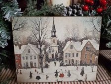 PRIMITIVE COLONIAL VINTAGE STYLE CHRISTMAS WINTER SNOWY TOWN HOUSE CHURCH SIGN