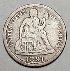 1891 P Philadelphia Mint Seated Liberty Dime 10c 90% Silver U.S Type Coin d449