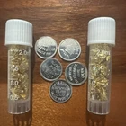 Silver & Gold Bullion Lot: 5x 1g Fine Silver Bars + 2 Vials Pure Gold Flakes