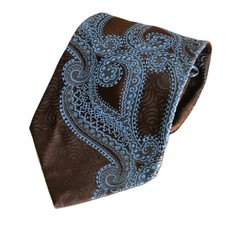 70s Vintage Wide Blade Blue Paisley Necktie Brown Psychedelic Mod Octopus Woven
