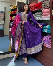 Anarkali Flared Kurti Pant Dupatta Set; Size: S to 2XL Massage for Size