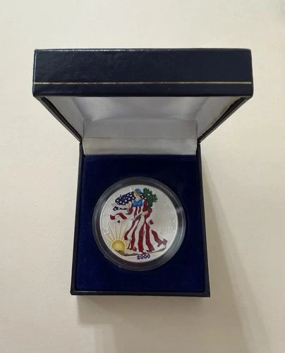 2000 American Silver Eagle Colorized Coin 1 Oz Fine .999 Original Box USA