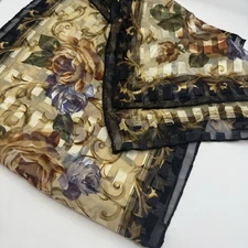 Cejon Accessories Sheer Rectangular Royal Roses Golden Floral Scarf 13x58”