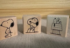 ( Set Of 3) Snoopy with Heart, on House & Snoopy Wood-Mounted Rubber Stamps