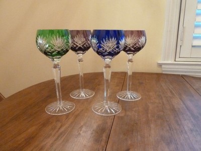 4 AJKA Fabergé Odessa  Hungarian Cut to Clear Crystal Wine Glasses 8 1/4''