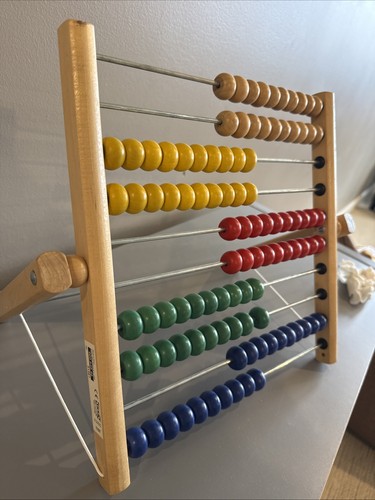 Large Wooden Abacus 10 Rows 100 Colorful Beads Math Toy 13” x 11.5” Educational