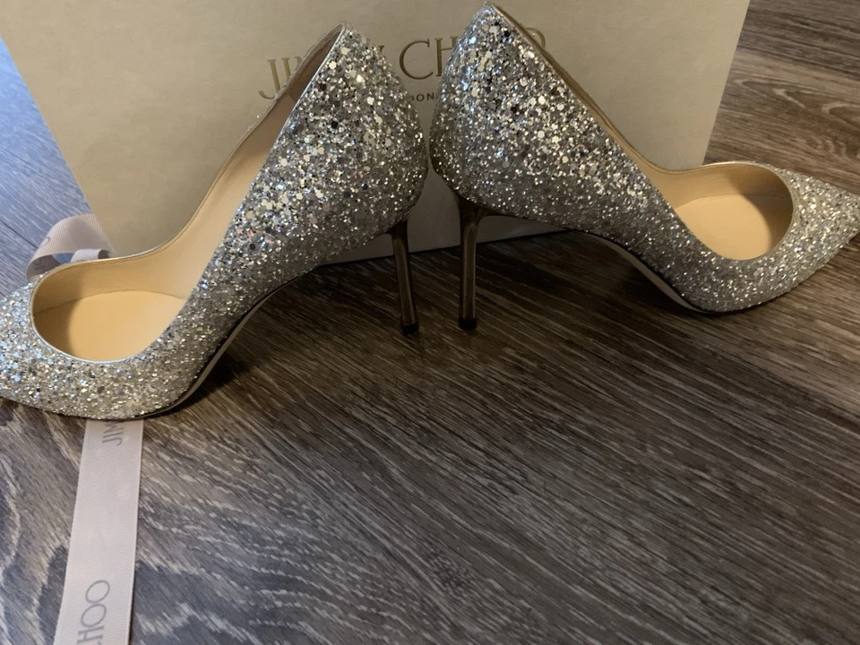 Auténtico Jimmy Choo Romy 85 Champagne/Glitter 7.5us/37.5 Foto 2 de 4