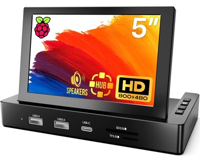 ROADOM 5'' Mini Monitor with Raspberry Pi Mount Holes & USB HUB, Type-C One-C...