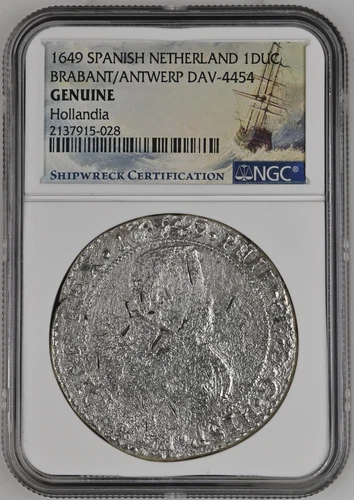 1649 Spanish Netherlands 1 Ducaton Hollandia Shipwreck Coin NGC Certified