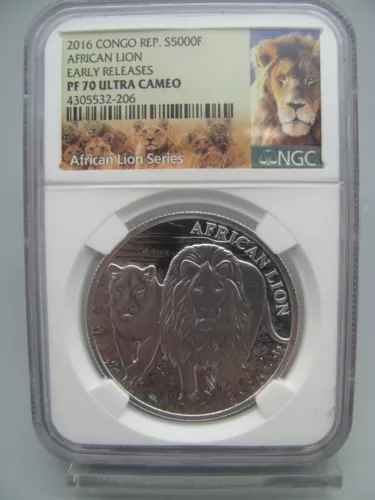 2016 Republic of Congo African Lion NGC PF 70 Ultra Cameo - Low Mintage!