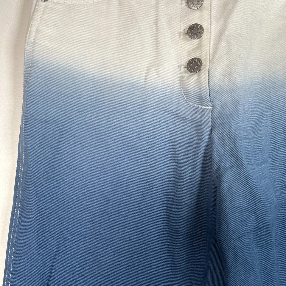 VEDA Colorblock Eclipse Jeans Sz 4 Button Front Ombre Denim High Rise Wide Leg - Imagem 2 de 4