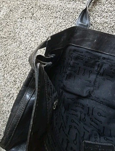 Fossil Black Leather Book Purse Laptop Bag - Picture 15 of 19