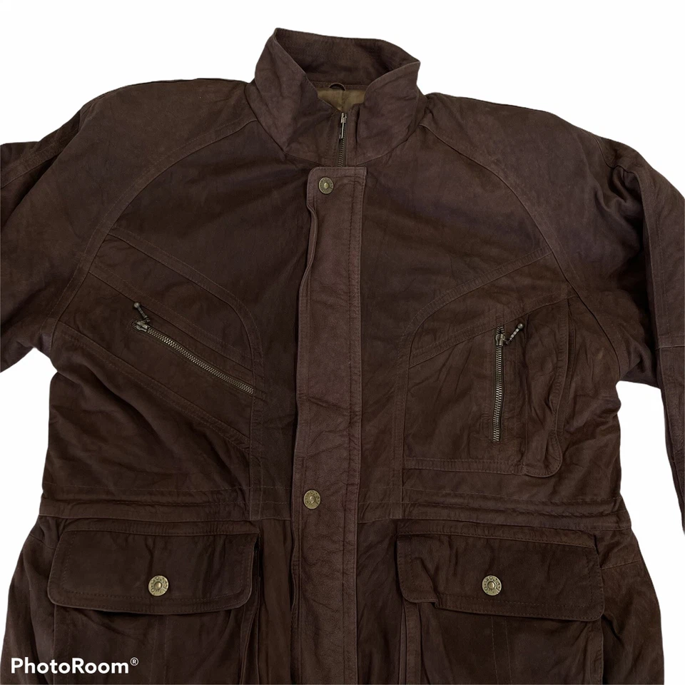Chaqueta Angelo Litrico Hombre Cuero Genuino Marrón Talla 52-XL, Abrigo, Cremallera Completa. Foto 2 de 4