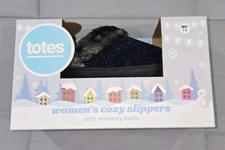 Totes Women's Cozy Slippers Hoodback Navy Blue M 7-8 With Memory Foam NIB