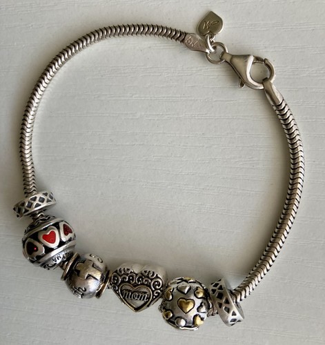 Sterling Silver Charm Bracelet 8” KAY JEWELERS Heart Mom Family Faith 925 Italy - Picture 3 of 20