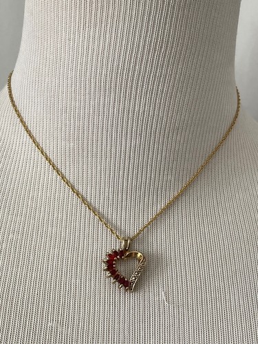 Avon Vintage Red Gemstone & Rhinestone Gold Tone Pendant Chain Necklace - Picture 2 of 10