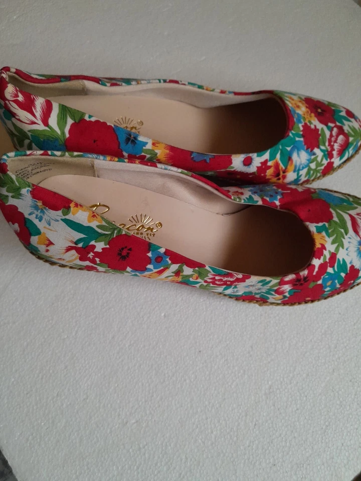 Beacon NEWPORT Lona Deslizable Tacón de Cuña Mujer Zapatos 8.5 W Floral Multicolor Foto 2 de 4
