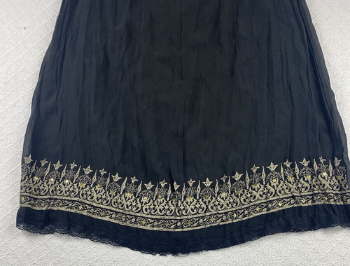 Yessica Women’s Skirt Size 42 Black Boho Gold Print Hem 28” Waist Midi - Picture 2 of 7