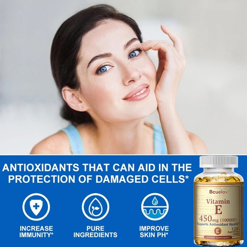 Vitamina E 450 mg (1000 UI) apoya la salud antioxidante del cabello, la piel y las uñas salud ocular - Imagen 4 de 14