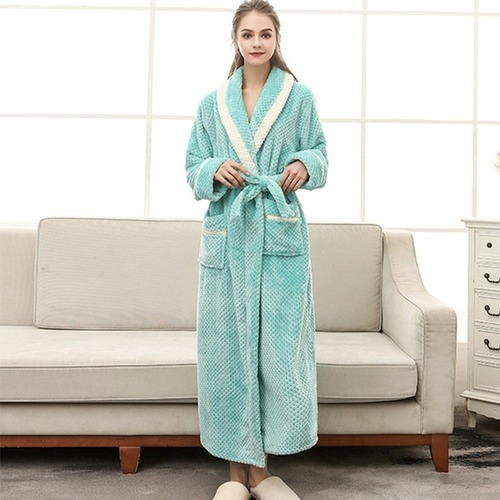 Damen Bademantel Flanell Morgenmantel Damen extra lang koralle Fleece Plüsch Kimono Bademantel - Bild 9 von 20