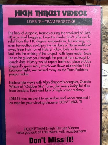 LDRS 18 VHS Tape High Power Rocketry Video Team Redstone Argonia Kansas + - Picture 3 of 7