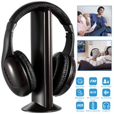 Wireless RF Headphones 5 in 1 Over-Ear HiFi Headsets Mic for PC TV Radio DVD MP4