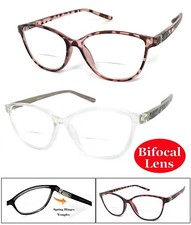 1, 2 or 3 Pairs Womens Retro Cat Eye Frame Bifocal Reading Glasses Spring Hinges
